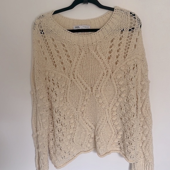 Zara Cream Crochet Knit Pullover Sweater - Picture 1 of 5